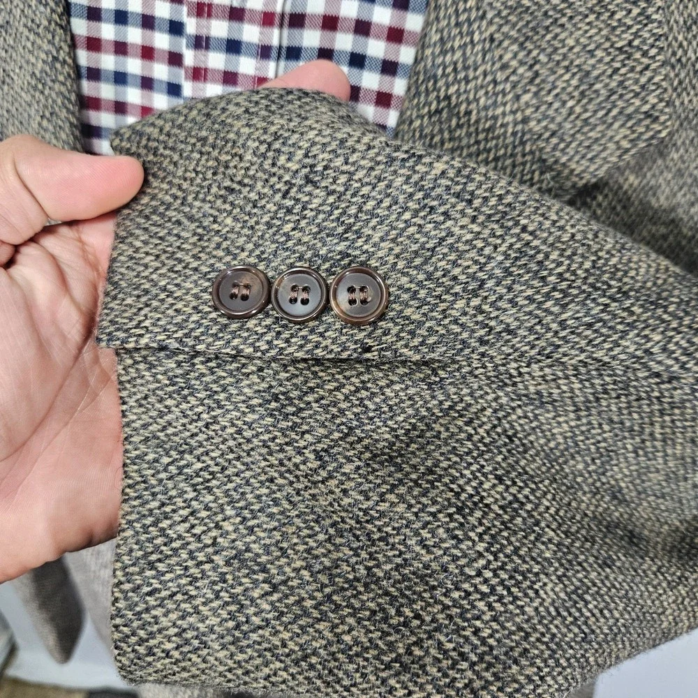 Men's Tweed Style Sport Coat Blazer Two Button Brown Wool Size 52R BIG